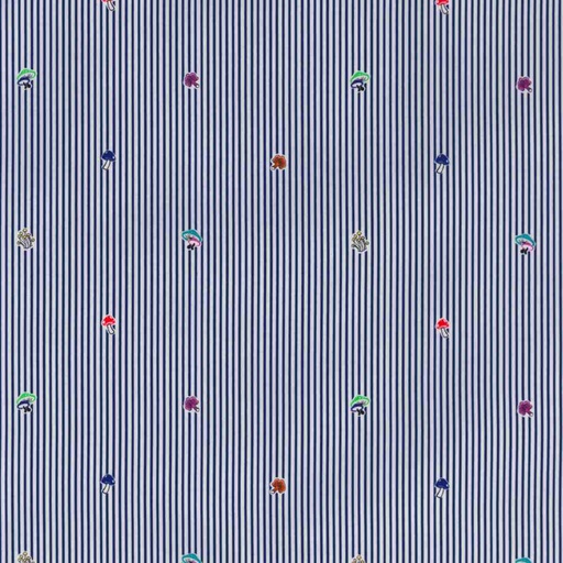 [660503] WHITE, BLUE STRIPES AND MINIPRINT DESIGN(MUSHROOM)
